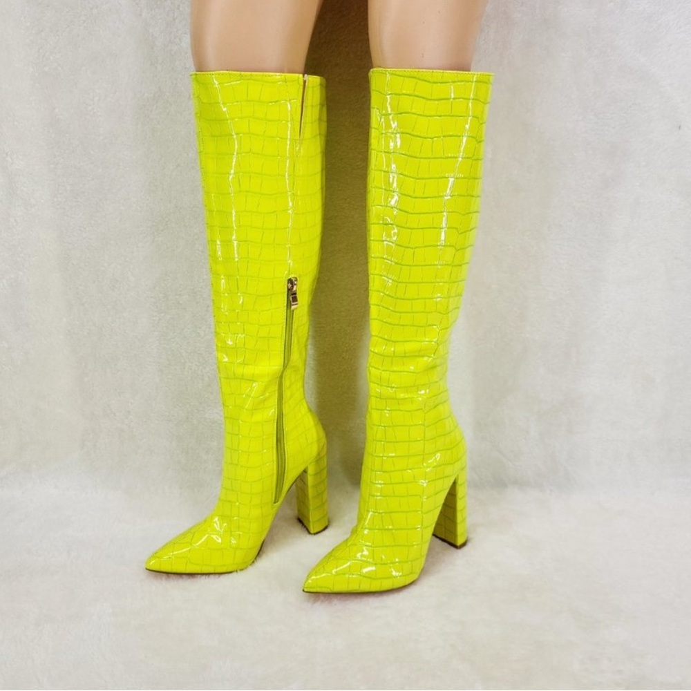 Neon Crocodile Patent Boots